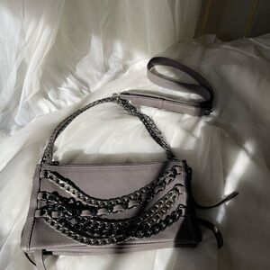Ash Gray Crossbody Bag with Chain Detail
